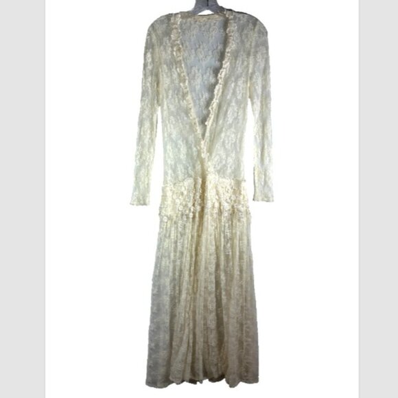 Ladies drop waist dress buttercream medium maxi lace sheer whimsy capsule fairy - Picture 1 of 13